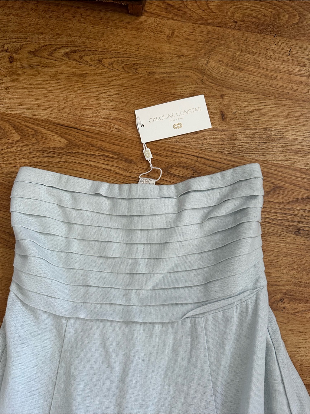 Nwt Caroline Constas Strapless Pleated Maxi Dress Xs Linen Blend Baby Blue — image 4 of 8